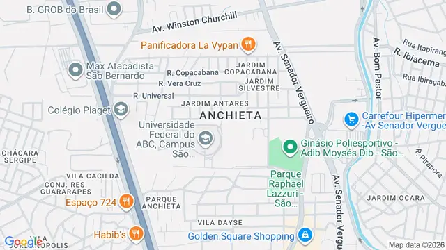 Mapa do bairro Anchieta, São Bernardo do Campo - SP