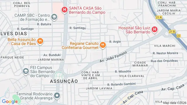 Mapa do bairro Assunção, São Bernardo do Campo - SP