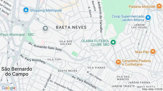 Mapa do bairro Baeta Neves, São Bernardo do Campo - SP