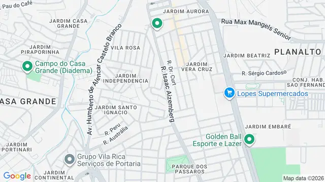 Mapa do bairro Independência, São Bernardo do Campo - SP