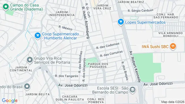 Mapa do bairro Parque dos Pássaros, São Bernardo do Campo - SP - Avenida Isaac Aizemberg