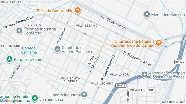 Mapa do bairro Paulicéia, São Bernardo do Campo - SP