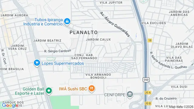 Mapa do bairro Planalto, São Bernardo do Campo - SP